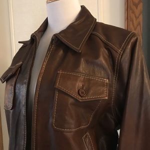 Vintage Brown Leather Bomber Jacket Mens